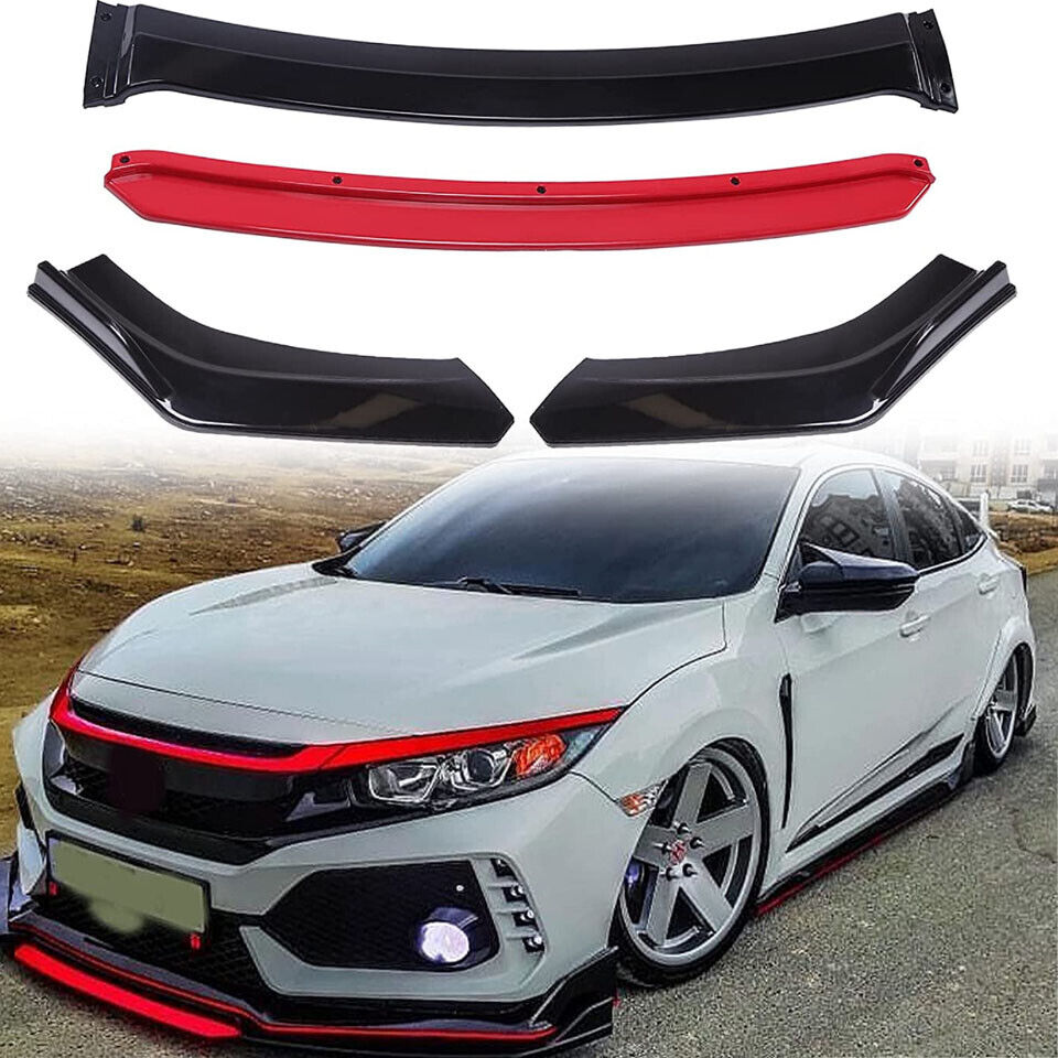 Universal Car Front Bumper Lip Chin Body Kit Black + Red